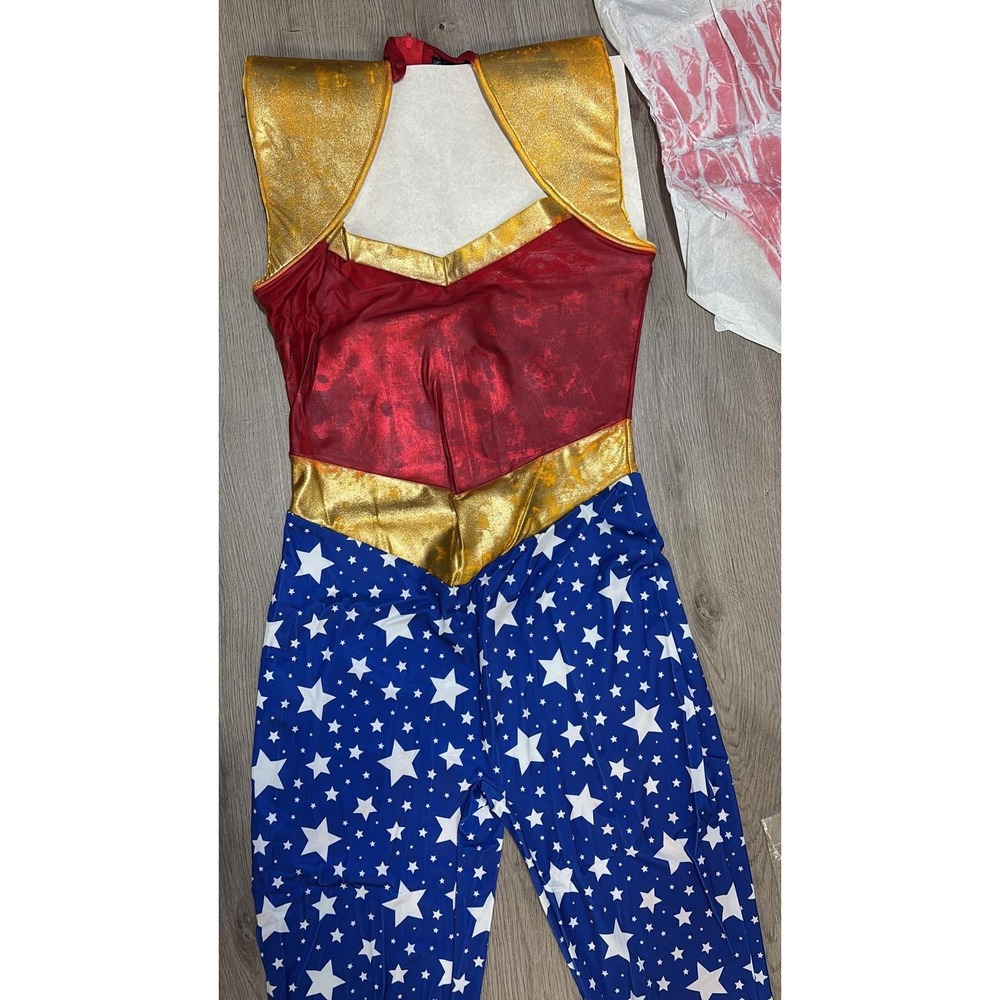 Leg Avenue Sensational Super Hero Costume Catsuit Headband 85577 Red Blue Star M - Picture 11 of 16